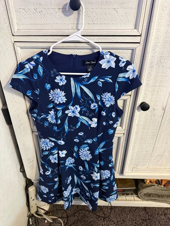 Jessica Howard Navy Floral Cap-Sleeve Fit-and-Flare Dress - Picture 1 of 4